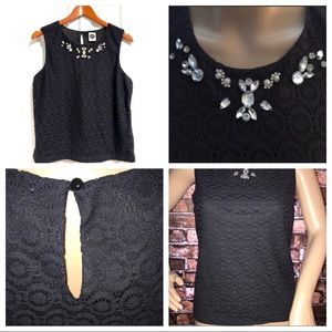 NWOT Embellished Crocheted Black Top